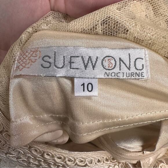 Sue Wong Tan Lace Bodycon Mini Dress Size 10 - Picture 11 of 13